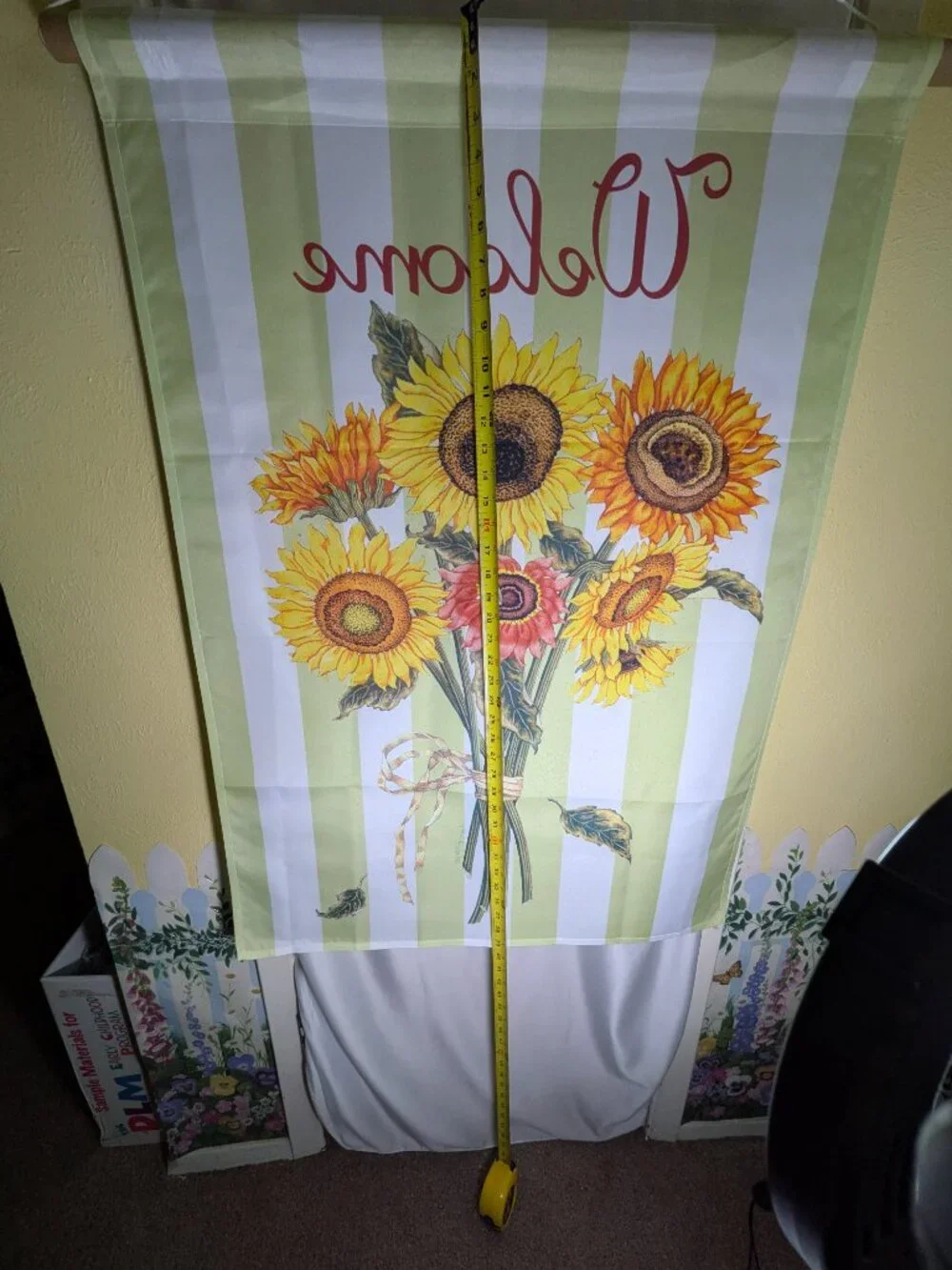 Vintage Autumn Sunflower Welcome House Banner Flag Fall Striped Large 40